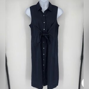 NWT J.Jill Navy Sleeveless Tie Front Linen Midi Dress SZ L - Super Cute!